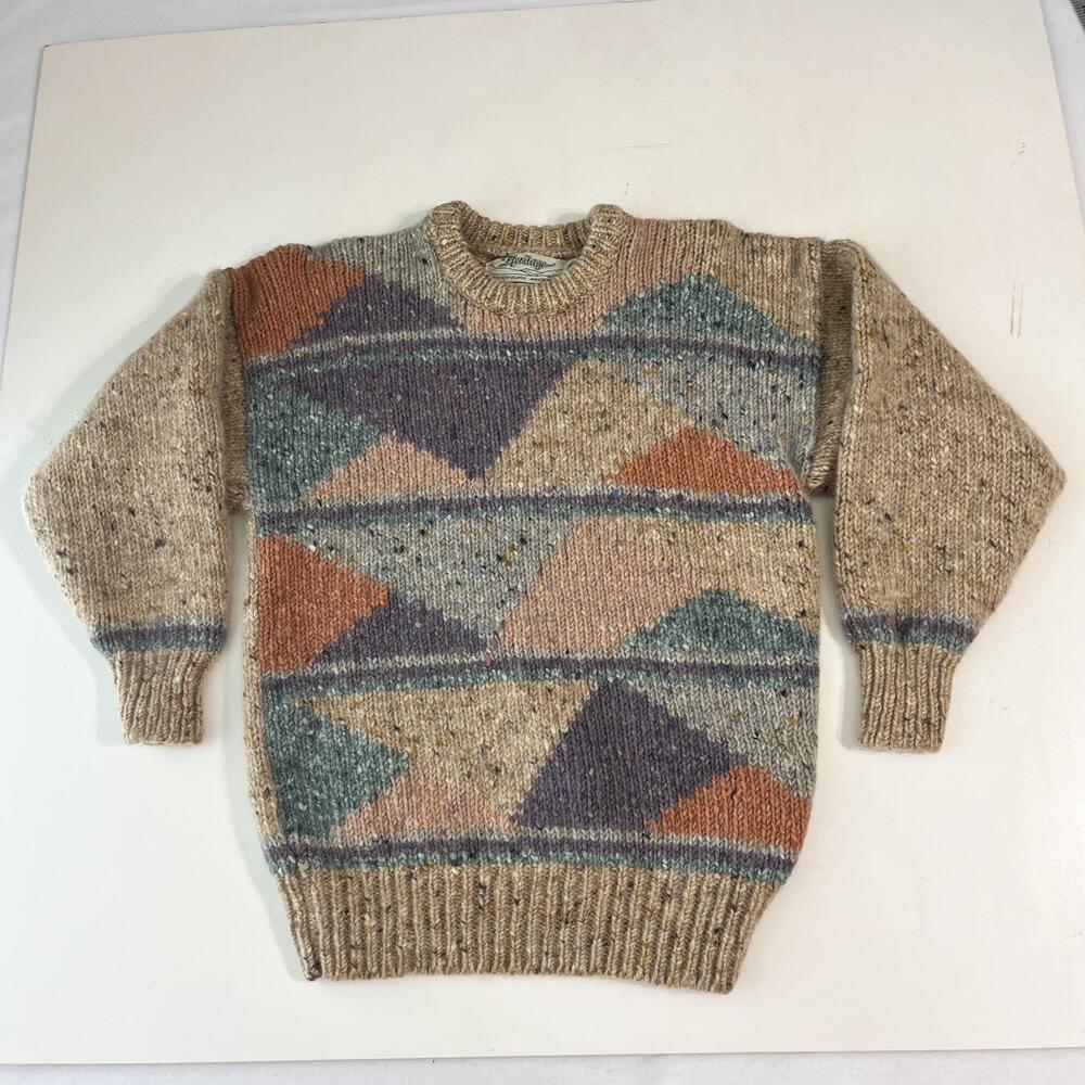 Heritage Sweater 60s Shaggy Small Multicolor Wool Geometric Chunky Knit Ireland